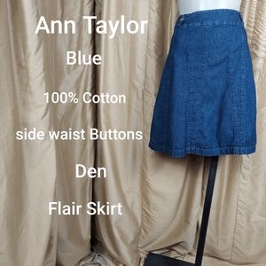 Ann Taylor blue denim cotton flair skirt size 8